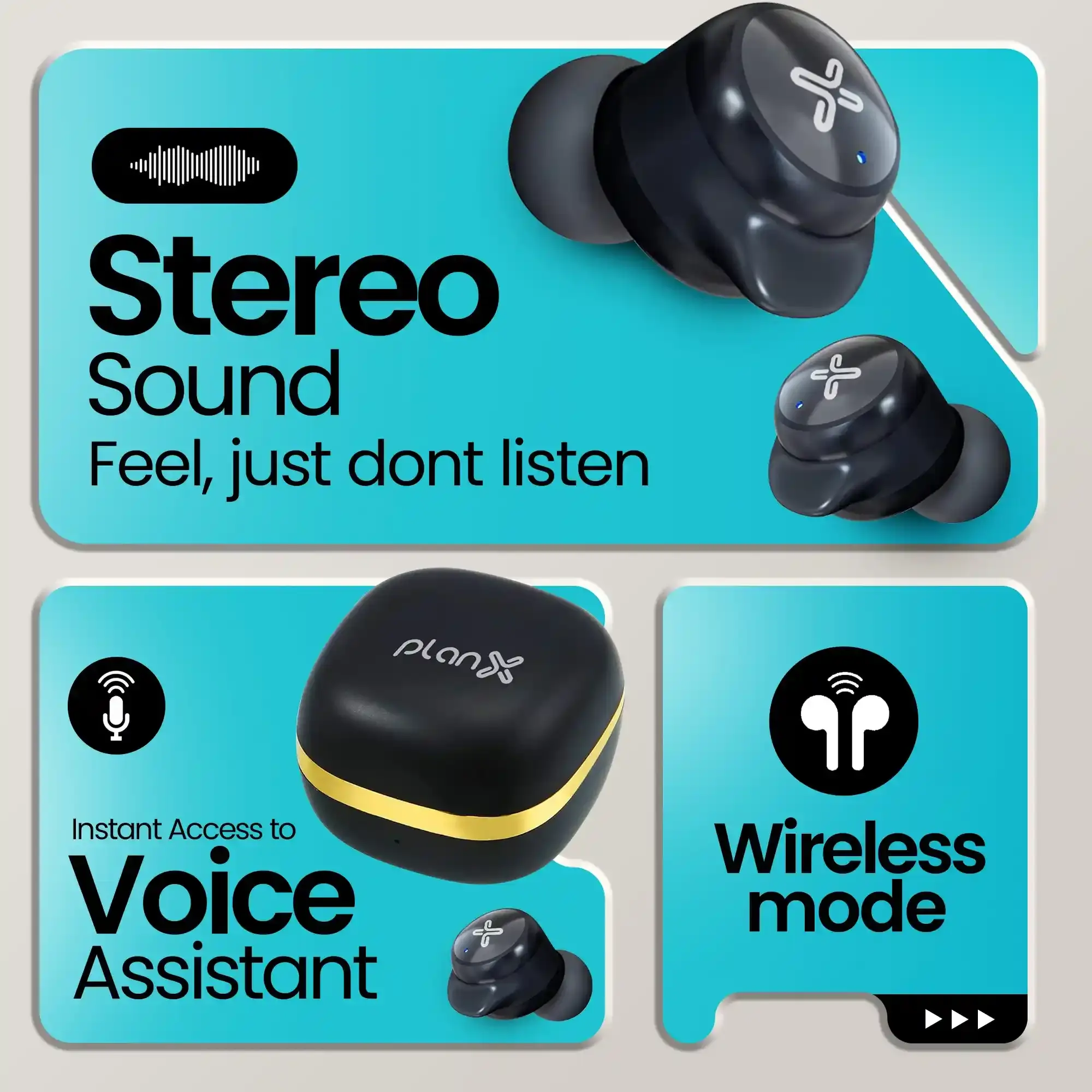 Planx AIRDEW 101 TWS Earbuds, 42H Playback, ENC, BT 5.0 (Black)